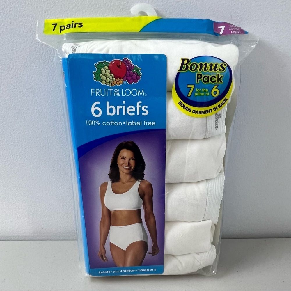 NEW Fruit Of The Loom 7 Pairs White Cotton Briefs Size 7 Large 12/14 2006